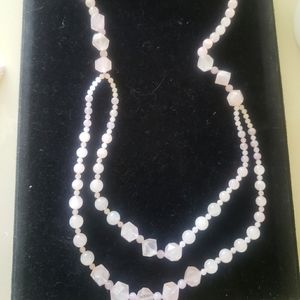 VINTAGE ROSE QUARTZ Beaded 30" Long Necklace